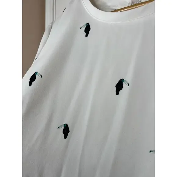 Ann Taylor Loft Outlet Women's White Toucan Print Top Blouse Shirt Size Large - Picture 4 of 7